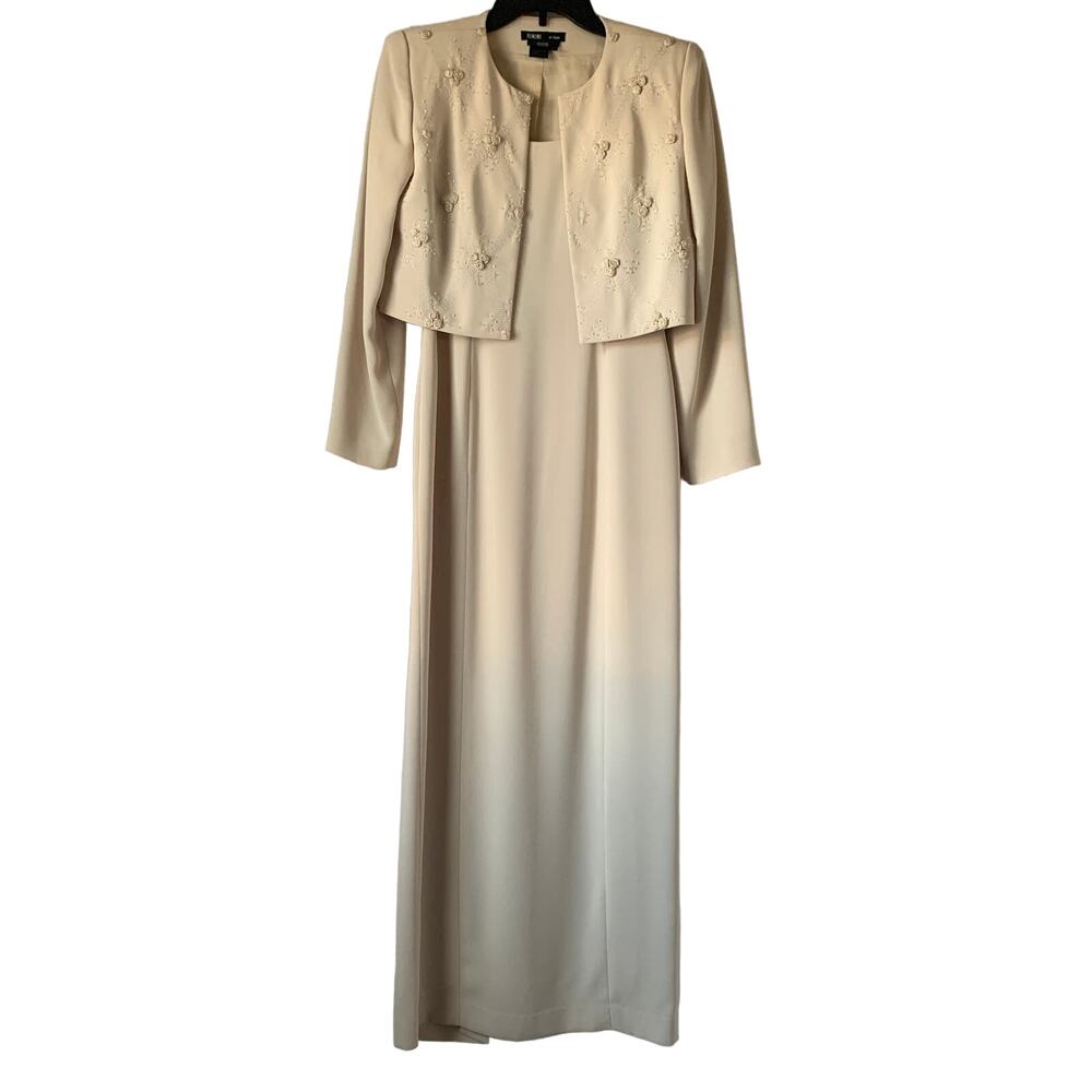Rimini by Shaw Champagne Formal Evening Gown and Jacket 2 Piece Set Size 4